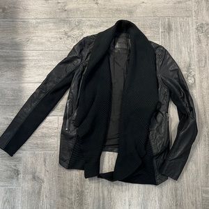 Blank NYC Black Faux Leather Waterfall Cardigan